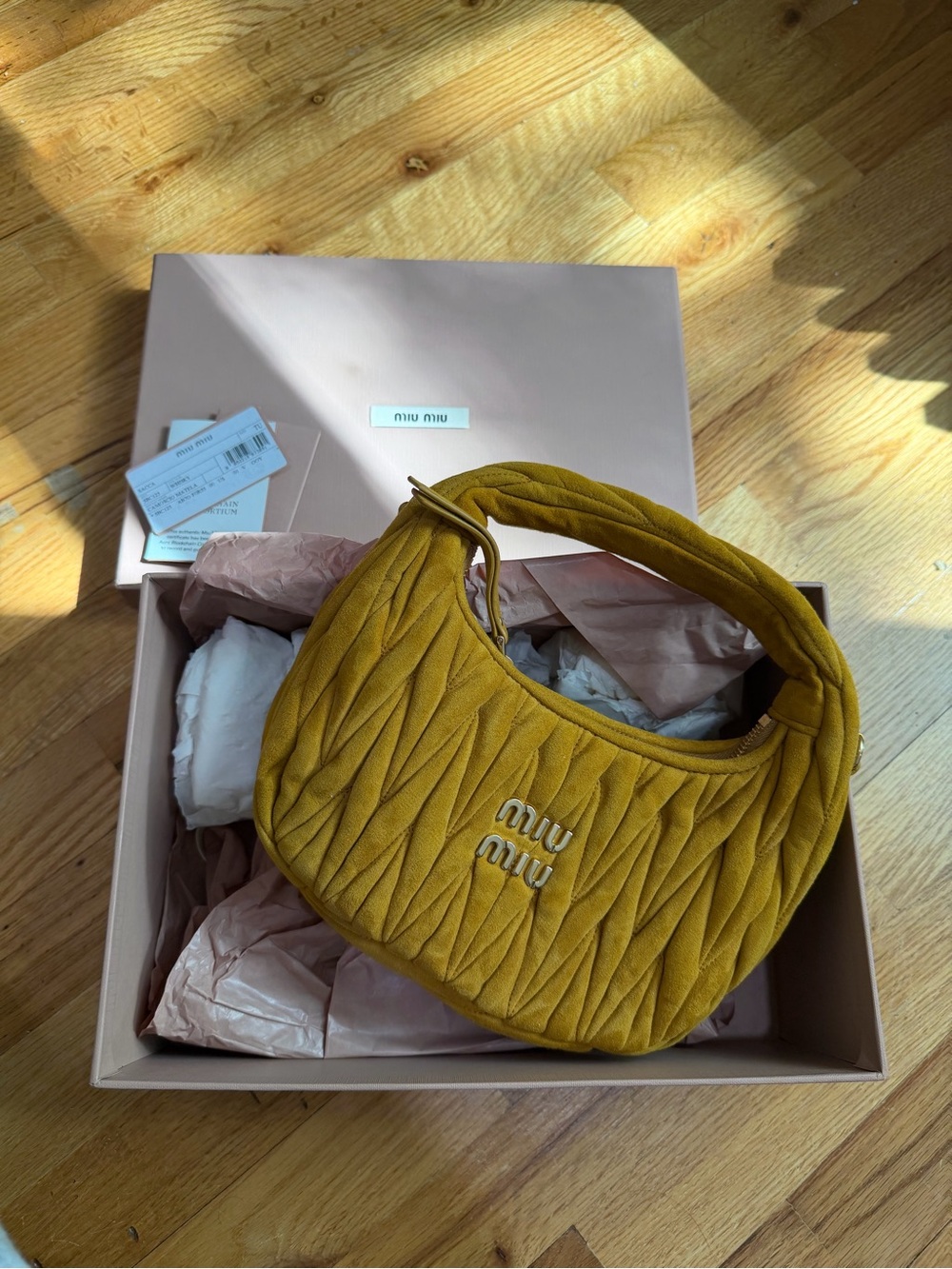 Miu Miu Matelasse Quilted Mustard Yellow Shoulder Bag New in Box